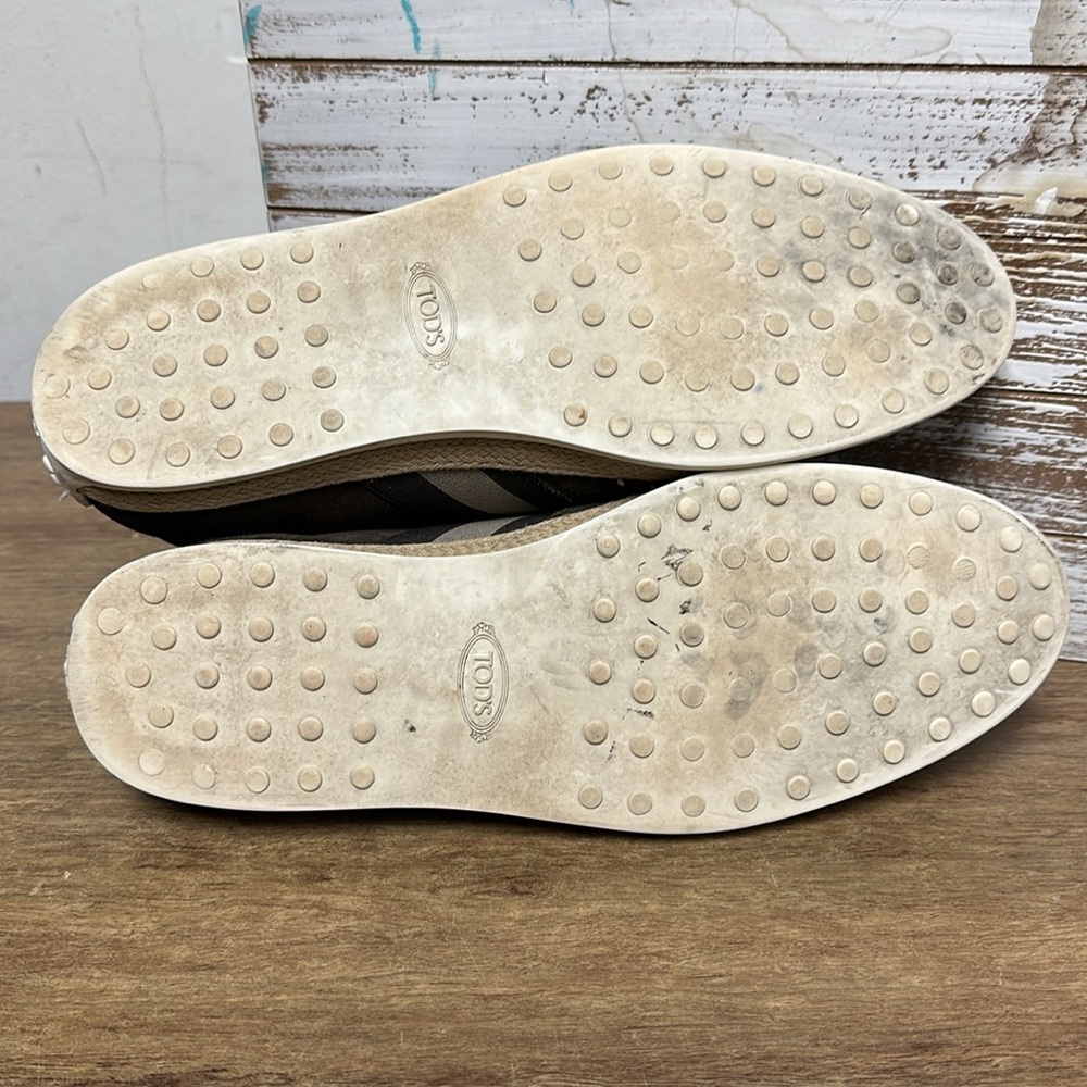 Tod's Brown Suede Slip-On Loafers with Webbed Stripes - Picture 7 of 10